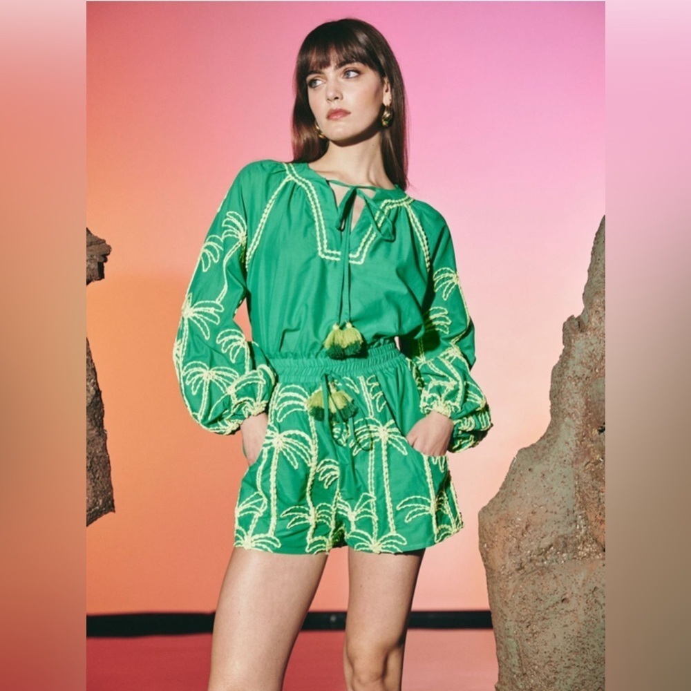 Lace the Label Green Cotton Geometric Print Pull-On Shorts XS